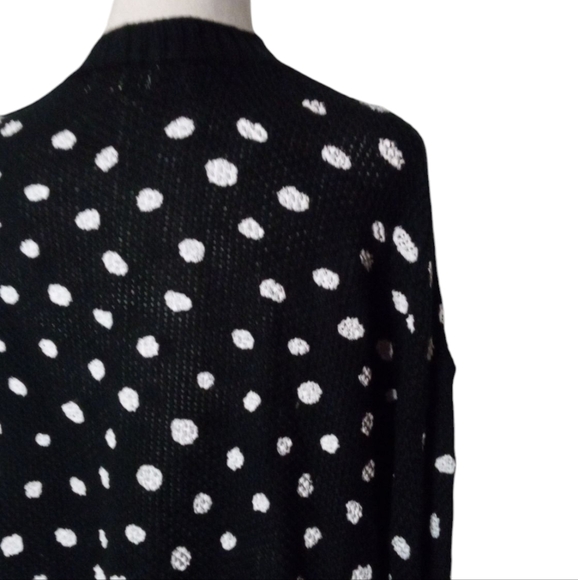 Umgee Black Loose Knit Oversized Button Up Cardigan White Dots Size Small - Picture 5 of 8